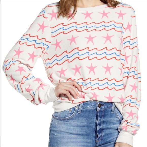 🔥WILDFOX🔥Sea Stars & Stripes Baggy Beach Jumper Patriotic Top Rare Small NWT - Picture 4 of 6